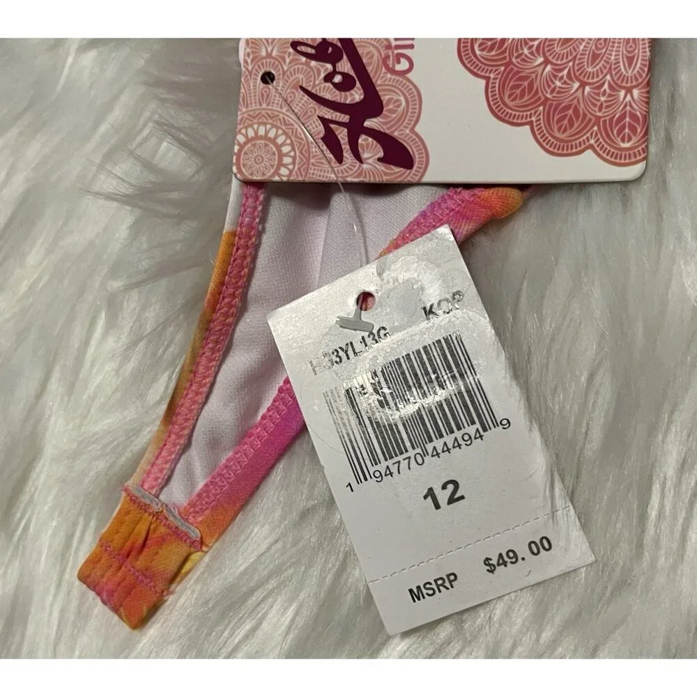 NEW HOBIE Girls Crochet High Neck 2 Piece Bikini Tie Dye Pink Orange NWT